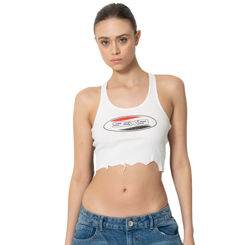 CRTBLNCHSHP GRAPHIC-FRONT OFFWHITE CROPPED TANK M