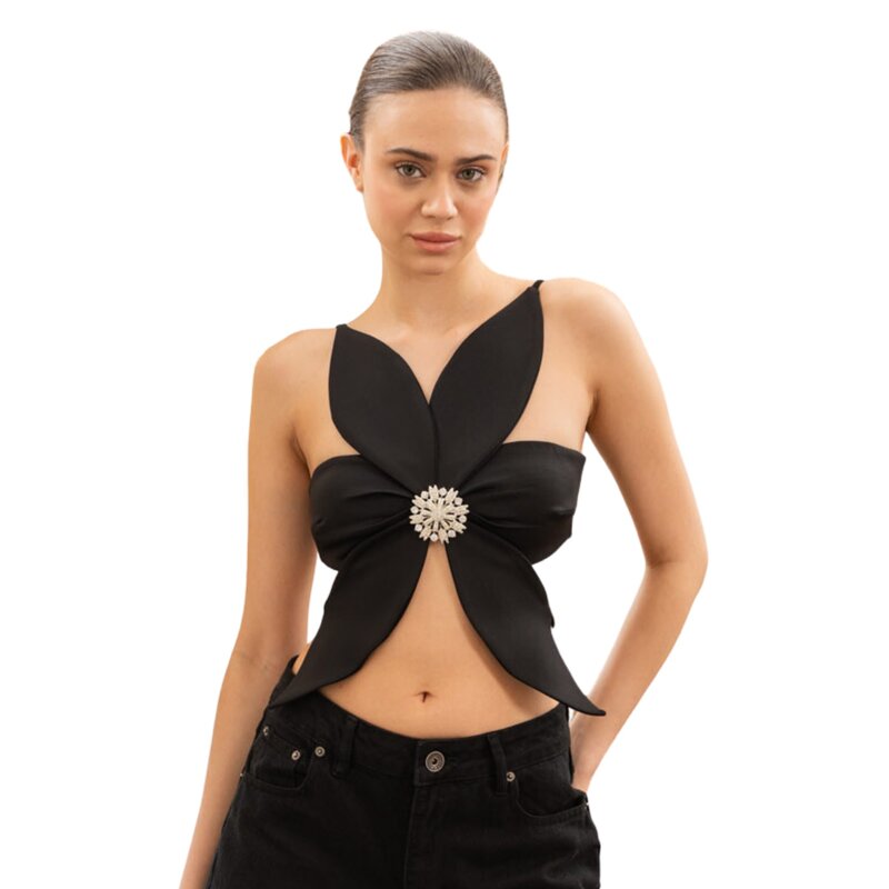 CRTBLNCHSHP BLACK FLOWER CROP CAMI M
