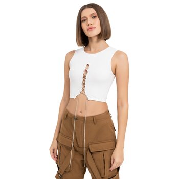 CRTBLNCHSHP OFFWHITE CHAIN-FRONT CROPPED TOP M