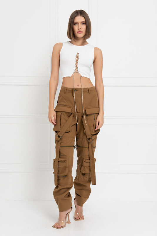 CRTBLNCHSHP OFFWHITE CHAIN-FRONT CROPPED TOP M