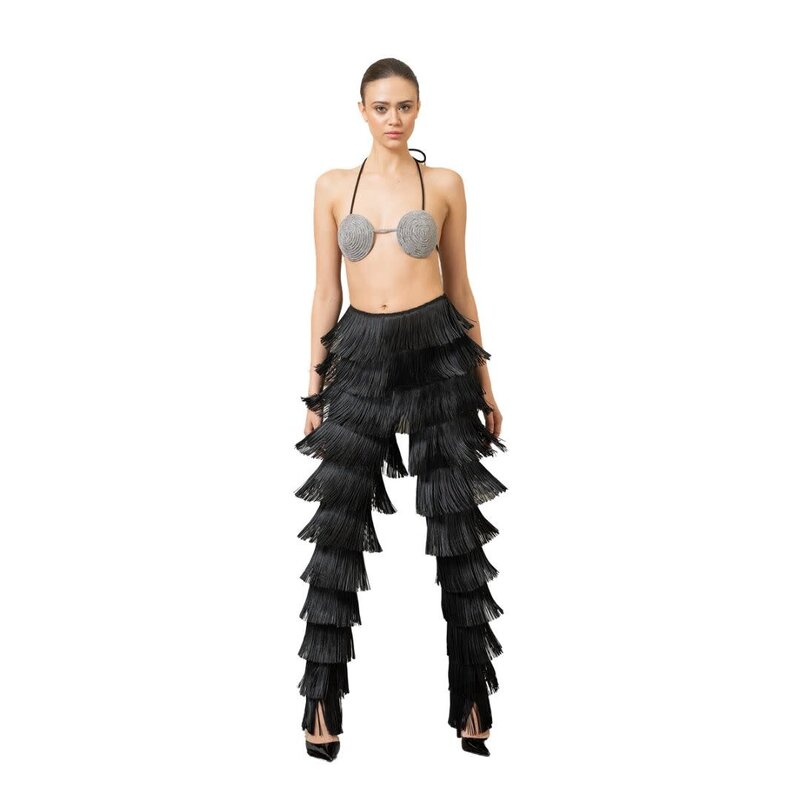 CRTBLNCHSHP BLACK FRINGE PANTS