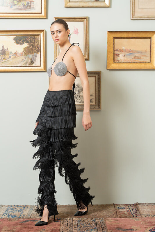 CRTBLNCHSHP BLACK FRINGE PANTS