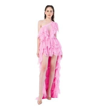 CRTBLNCHSHP SUTTON ONE SHOULDER RUFFLE PINK MINI TULLE DRESS S