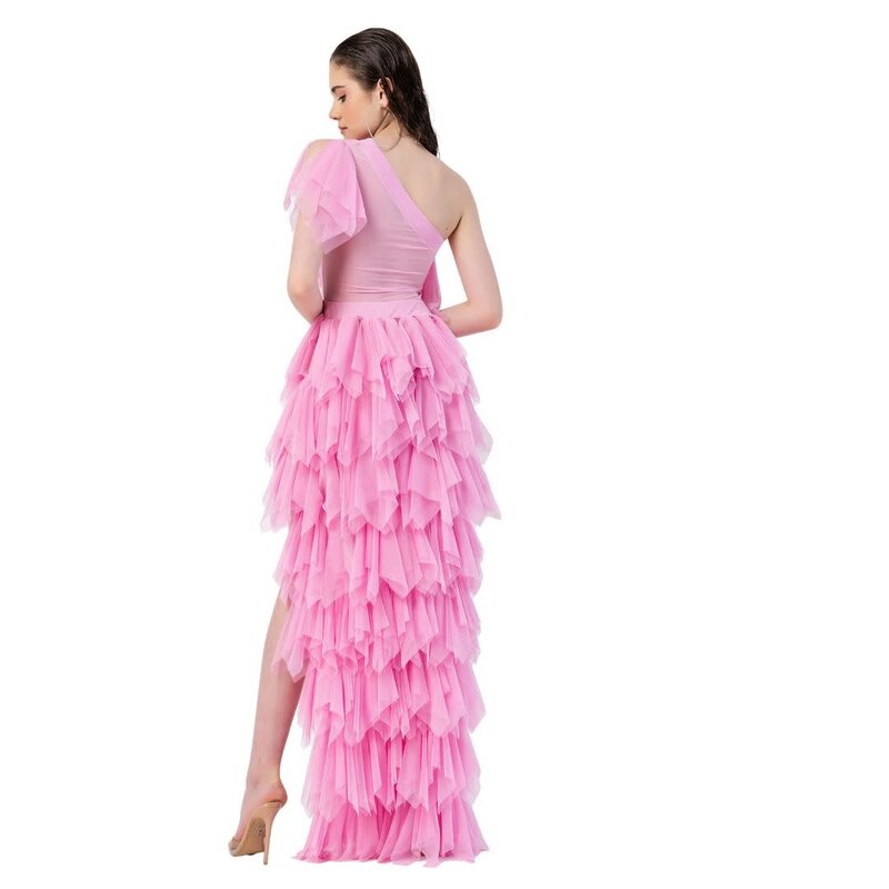 CRTBLNCHSHP SUTTON ONE SHOULDER RUFFLE PINK MINI TULLE DRESS S