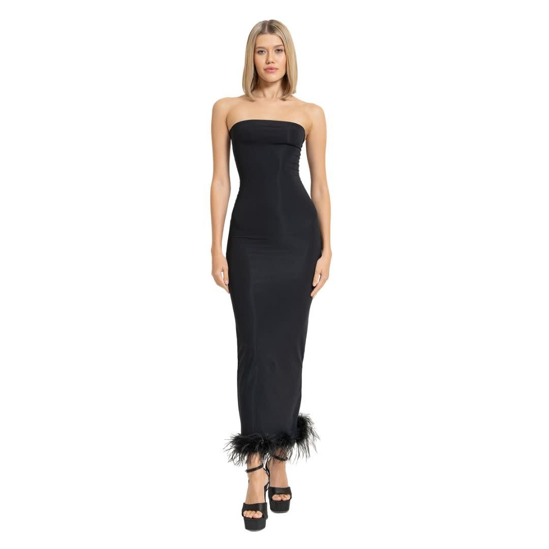 CRTBLNCHSHP BLACK FEATHER-HEM TUBE DRESS