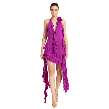 CRTBLNCHSHP NOLITA MAGENTA ROSE-ACCENT RUFFLE-TRIM DRESS M