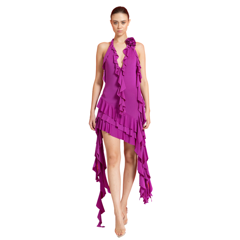 CRTBLNCHSHP NOLITA MAGENTA ROSE-ACCENT RUFFLE-TRIM DRESS