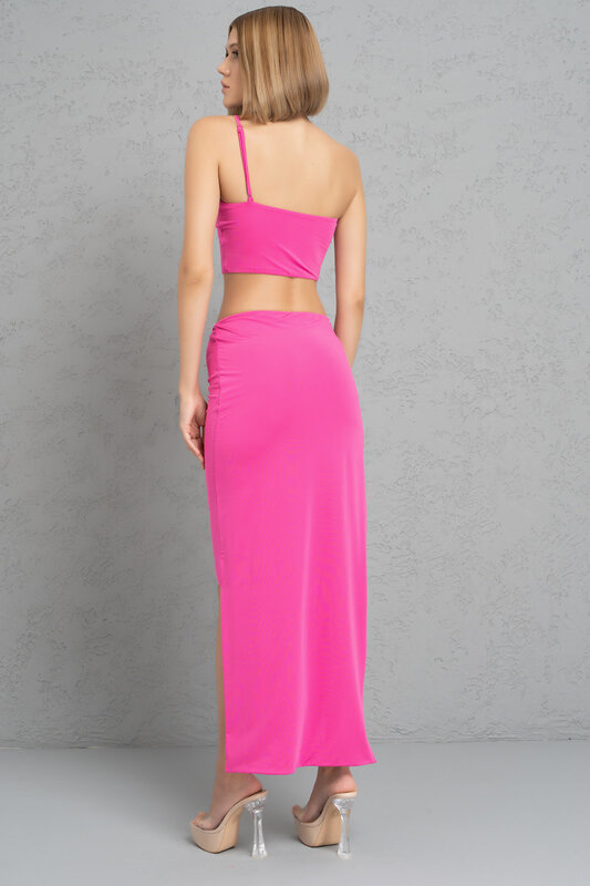 CRTBLNCHSHP NEW FUSCHIA ONE-SHOULDER CROP TOP & SPLIT-LEG SKIRT SET S