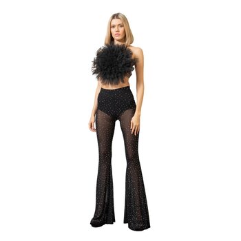CRTBLNCHSHP SHEER BLACK-SILVER EMBELLISHED FLARE PANTS M