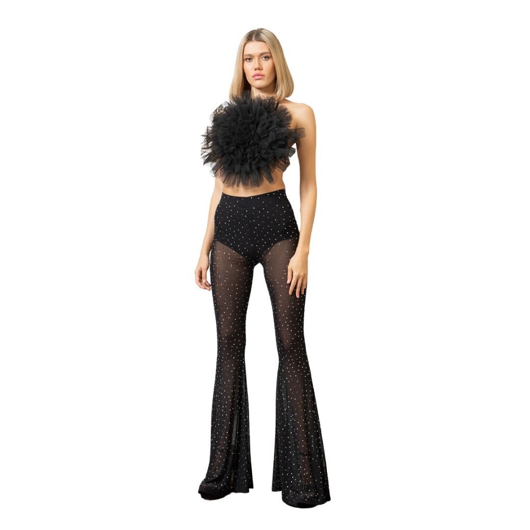 BLACK EMBELLISHED MESH CATSUIT WITH BODYSUIT - CRTBLNCHSHP