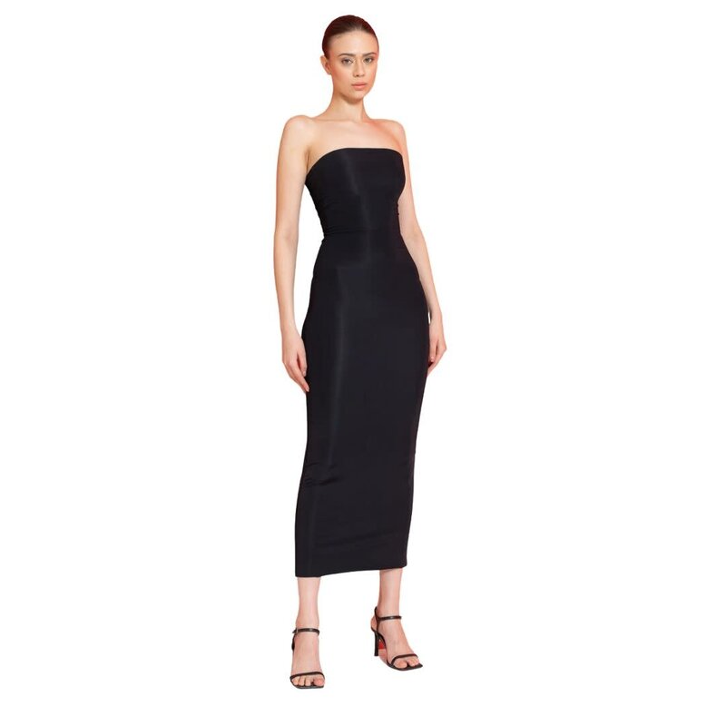 CRTBLNCHSHP STRAPLESS LONG CAMI SLIP BLACK DRESS M