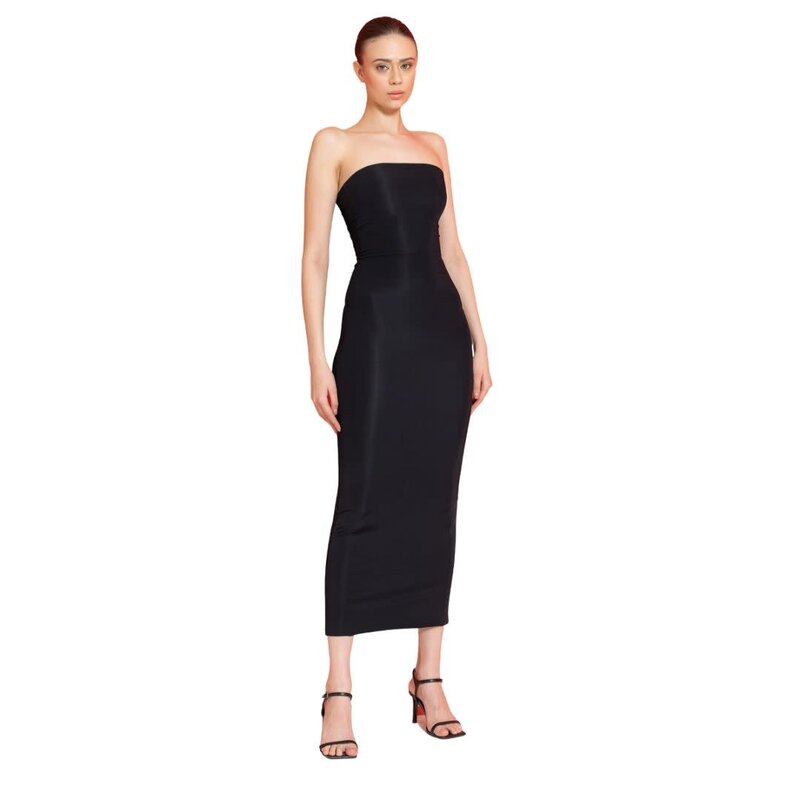 CRTBLNCHSHP STRAPLESS LONG CAMI SLIP BLACK DRESS