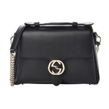 GUCCI GUCCI DOLLAR CALFSKIN INTERLOCKING GG TOP HANDLE SHOULDER BAG BLACK