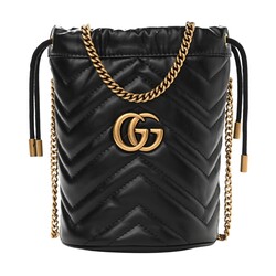 GUCCI GUCCI GG MARMONT CALFSKIN MATELASSE MINI 2.0 BUCKET BAG BLACK (575168)