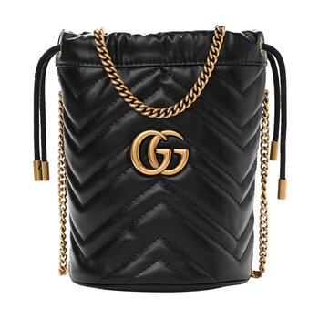 GUCCI GUCCI GG MARMONT CALFSKIN MATELASSE MINI 2.0 BUCKET BAG BLACK (575168)
