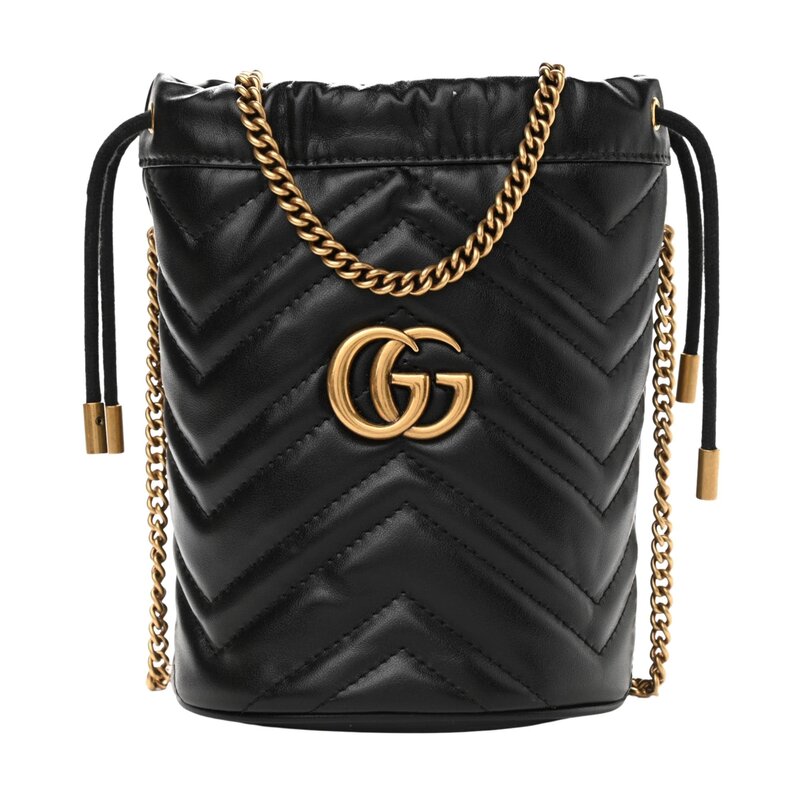 GUCCI GUCCI GG MARMONT CALFSKIN MATELASSE MINI 2.0 BUCKET BAG BLACK (575168)