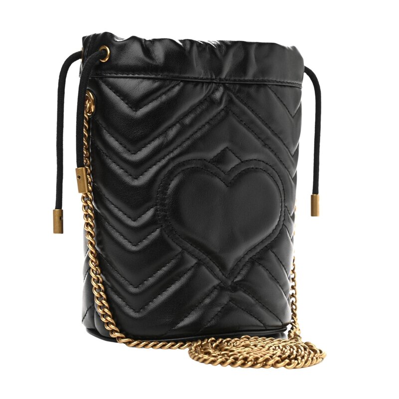GUCCI GUCCI GG MARMONT CALFSKIN MATELASSE MINI 2.0 BUCKET BAG BLACK (575168)