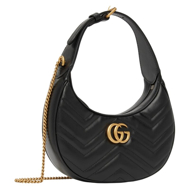 GUCCI GUCCI GG MARMONT HALF MOON CRESCENT MINI BAG BLACK