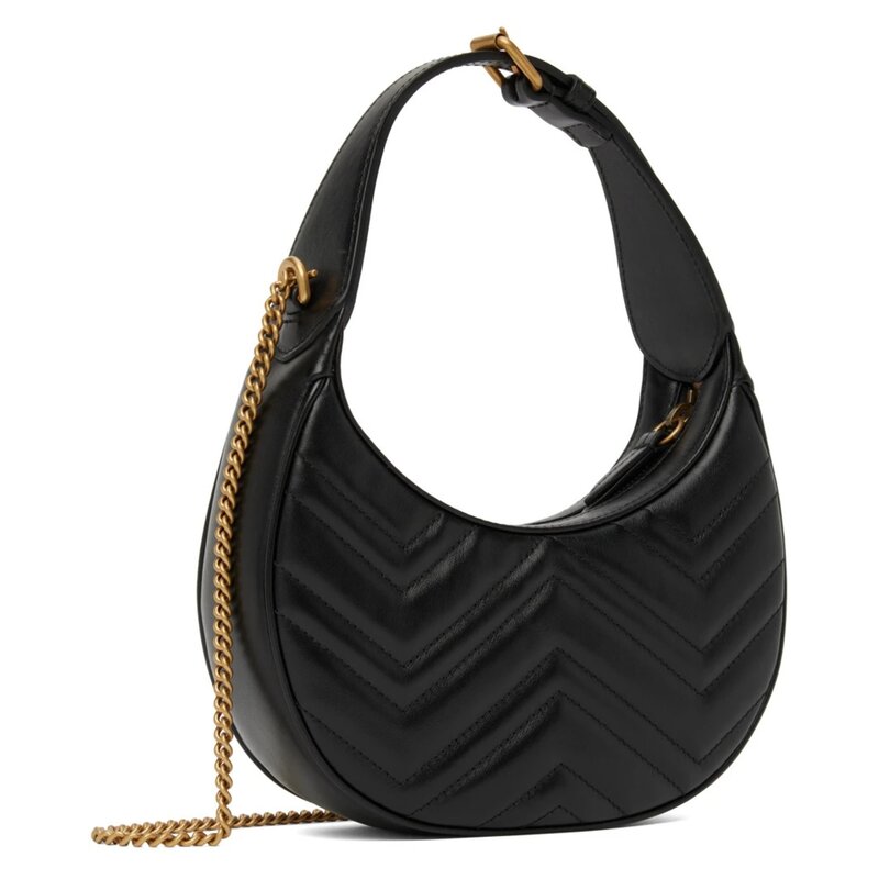 GUCCI GUCCI GG MARMONT HALF MOON CRESCENT MINI BAG BLACK