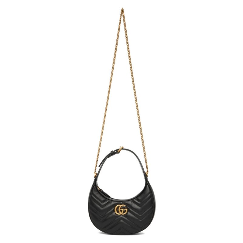 GUCCI GUCCI GG MARMONT HALF MOON CRESCENT MINI BAG BLACK