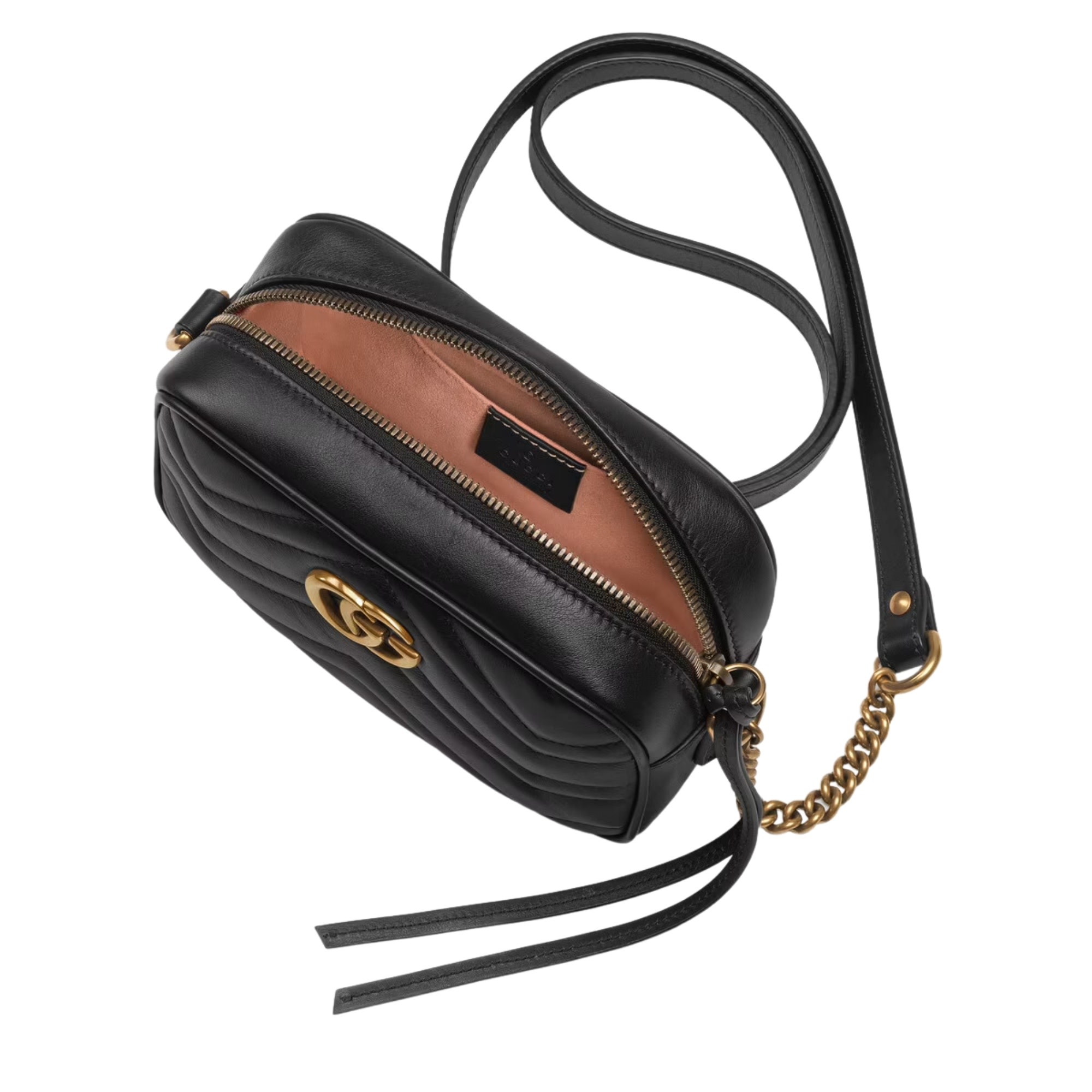 GUCCI GUCCI GG MARMONT MINI CAMERA BAG BLACK CRTBLNCHSHP
