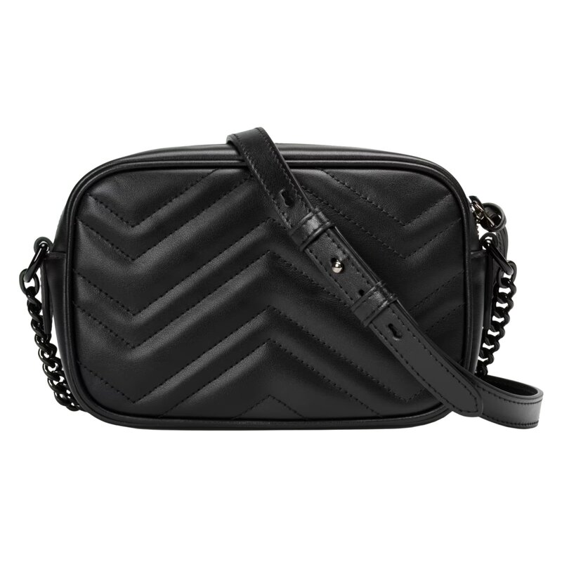 GUCCI GG MARMONT MINI SHOULDER BAG BLACK ON BLACK