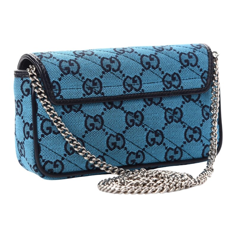 GUCCI GG MARMONT MONOGRAM DIAGONAL SUPER MINI SHOULDER BAG BLUE