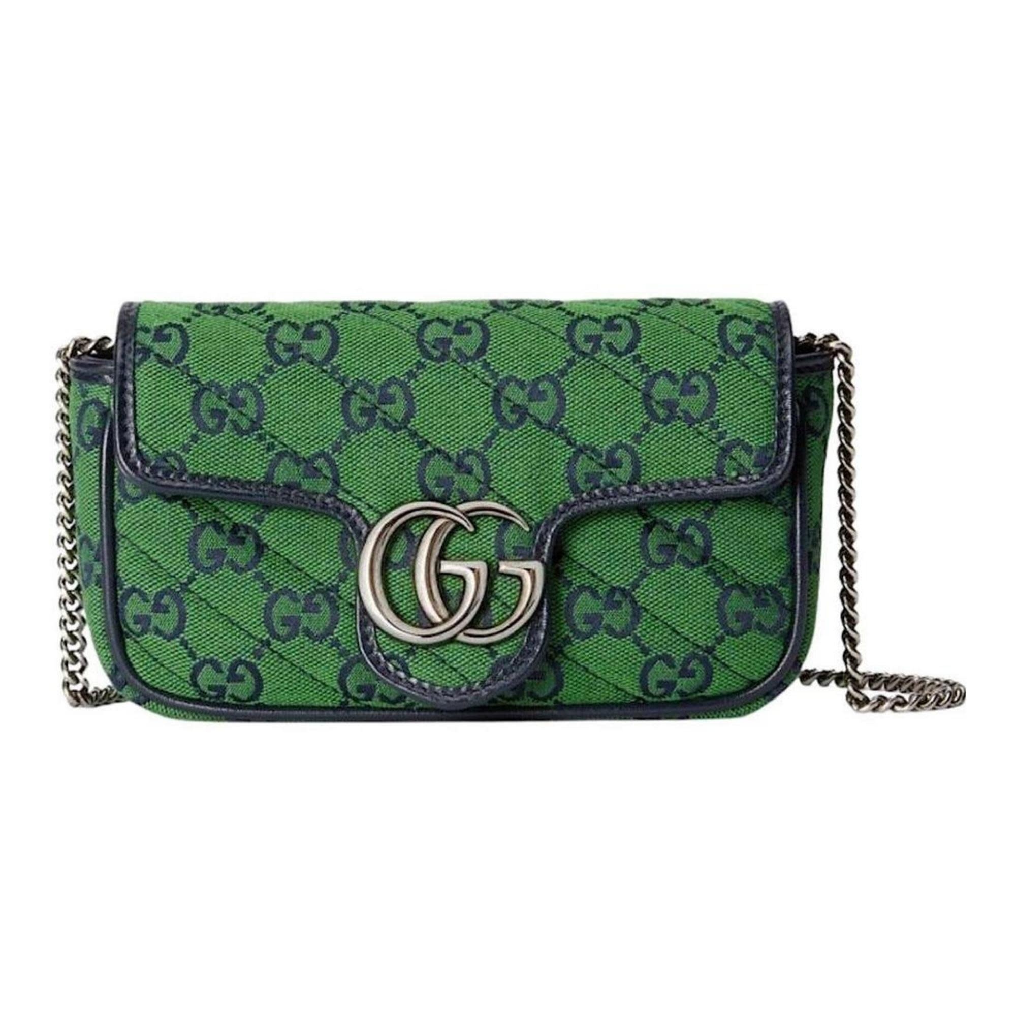 Gucci Leather GG Logo Flap Wallet On Chain Green