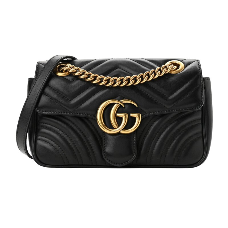 GUCCI GUCCI GG MARMONT MINI LEATHER MATELASSE SHOULDER BAG BLACK