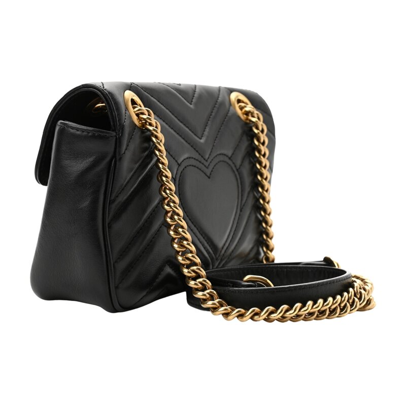 GUCCI GUCCI GG MARMONT MINI LEATHER MATELASSE SHOULDER BAG BLACK