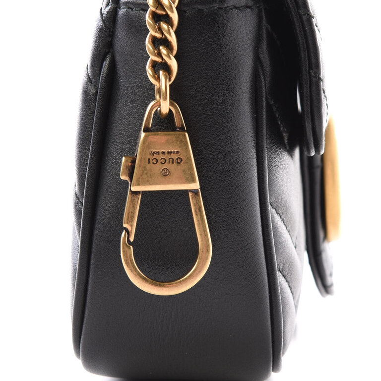 GUCCI Calfskin Matelasse Super Mini GG Marmont Shoulder Bag Black