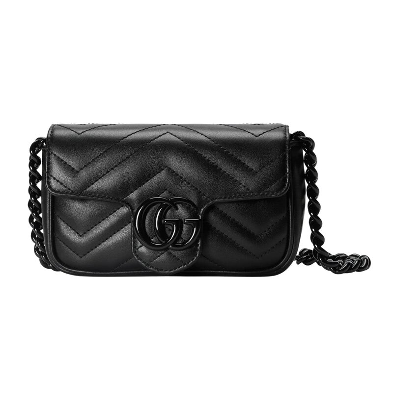 GUCCI GUCCI GG MARMONT SUPER MIN BLACK ON BLACK BELT BAG