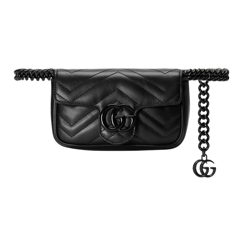 GUCCI GUCCI GG MARMONT SUPER MIN BLACK ON BLACK BELT BAG