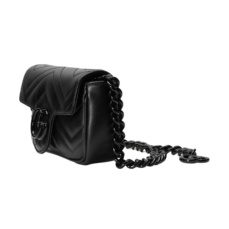 GUCCI CALFSKIN MATELASSE MINI GG MARMONT CHAIN BAG BLACK - CRTBLNCHSHP