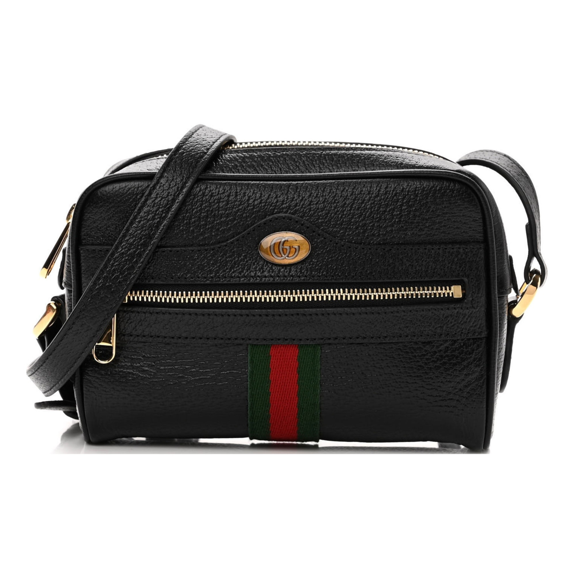 GUCCI BLACK LEATHER OPHIDIA CAMERA BAG