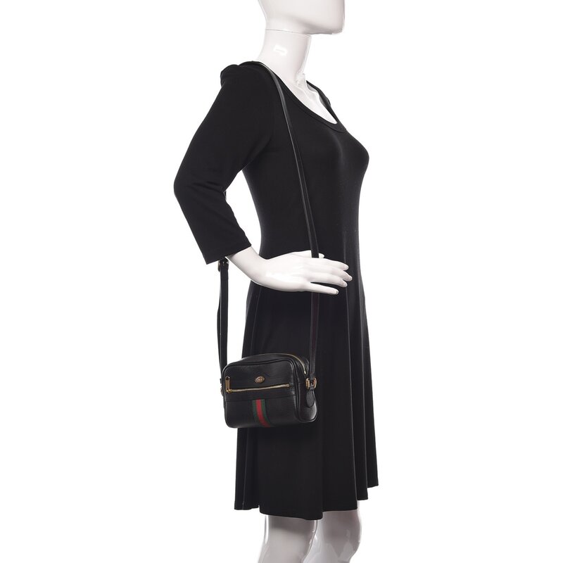 GUCCI GUCCI BLACK LEATHER OPHIDIA CAMERA BAG