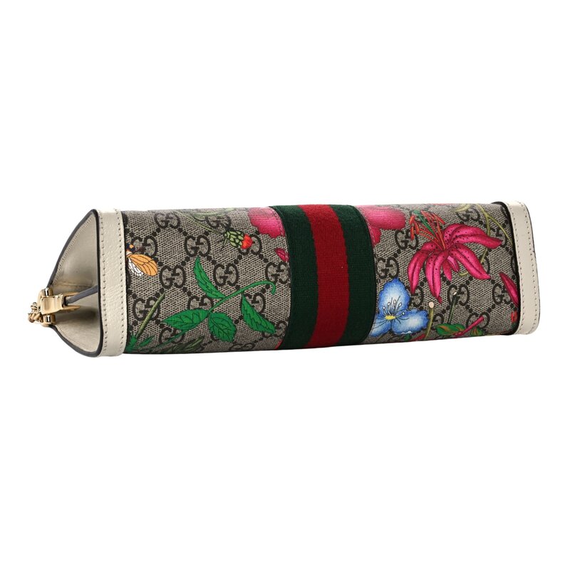 GUCCI GUCCI GG SUPREME MONOGRAM FLORA WEB SMALL OPHIDIA CHAIN SHOULDER BAG WHITE