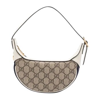 GUCCI GUCCI GG SUPREME MONOGRAM WEB OPHIDIA CRESCENT MINI BAG  WHITE
