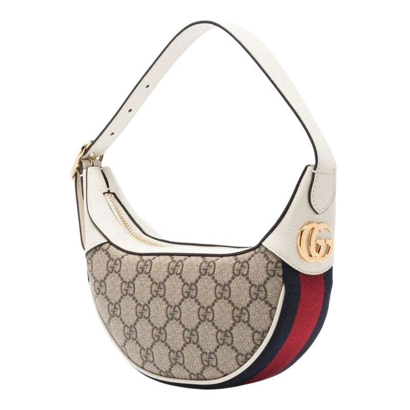 GUCCI GUCCI GG SUPREME MONOGRAM WEB OPHIDIA CRESCENT MINI BAG  WHITE