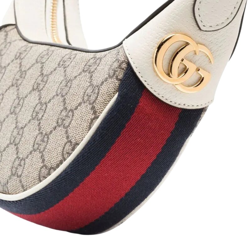 GUCCI GUCCI GG SUPREME MONOGRAM WEB OPHIDIA CRESCENT MINI BAG  WHITE
