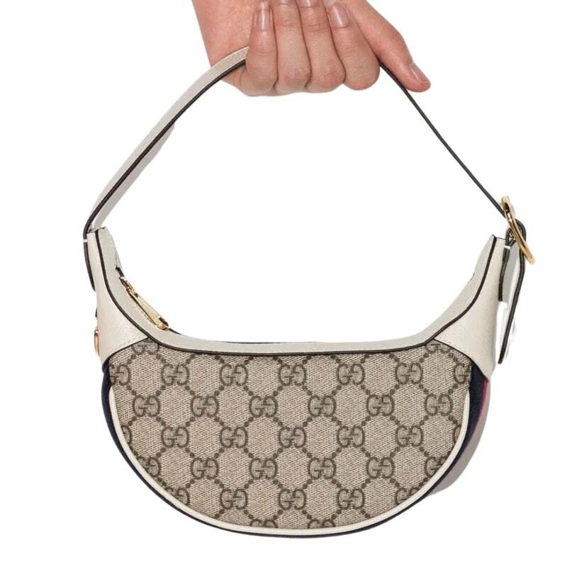 GUCCI GUCCI GG SUPREME MONOGRAM WEB OPHIDIA CRESCENT MINI BAG  WHITE
