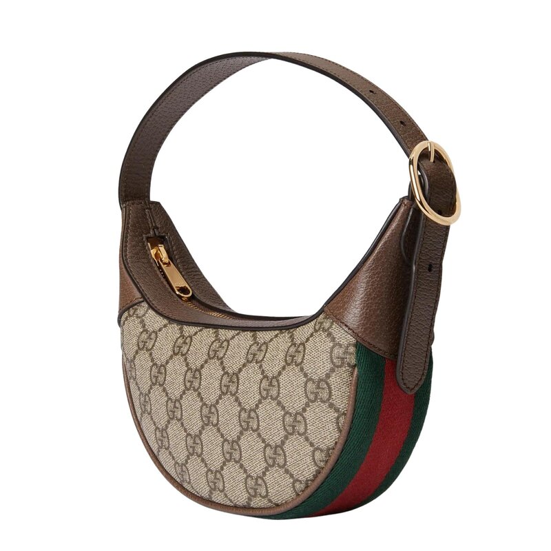 GUCCI GG SUPREME MONOGRAM WEB OPHIDIA CRESCENT MINI BAG (658551)