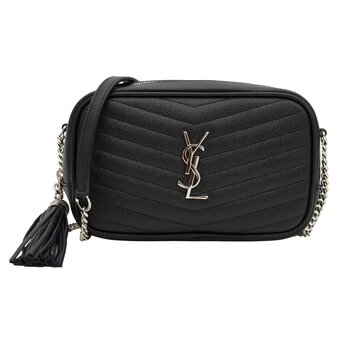 SAINT LAURENT SAINT LAURENT GRAIN DE POUDRE MINI LOU CAMERA BAG BLACK SILVER