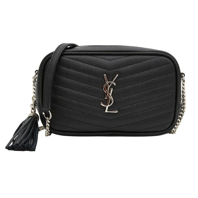 SAINT LAURENT SAINT LAURENT GRAIN DE POUDRE MINI LOU CAMERA BAG BLACK SILVER
