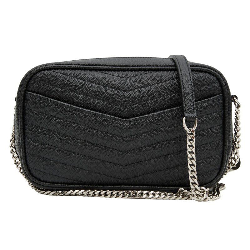 SAINT LAURENT SAINT LAURENT GRAIN DE POUDRE MINI LOU CAMERA BAG BLACK SILVER