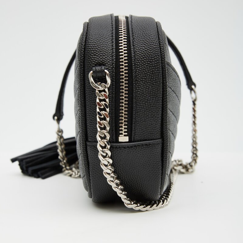 SAINT LAURENT SAINT LAURENT GRAIN DE POUDRE MINI LOU CAMERA BAG BLACK SILVER
