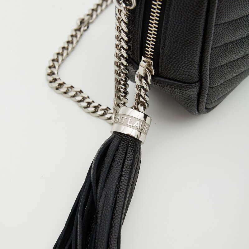 SAINT LAURENT SAINT LAURENT GRAIN DE POUDRE MINI LOU CAMERA BAG BLACK SILVER