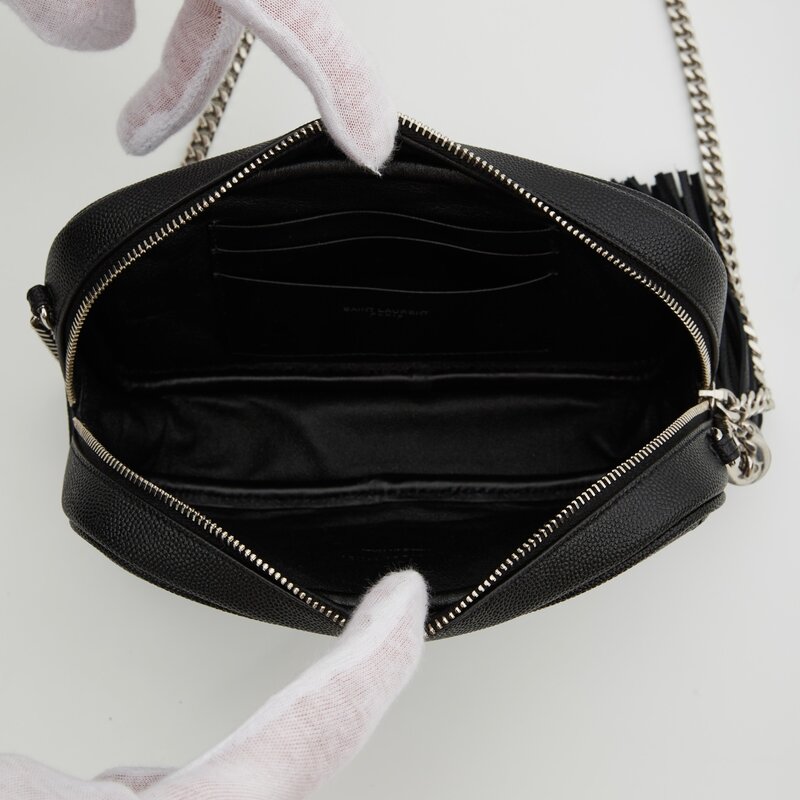 SAINT LAURENT SAINT LAURENT GRAIN DE POUDRE MINI LOU CAMERA BAG BLACK SILVER