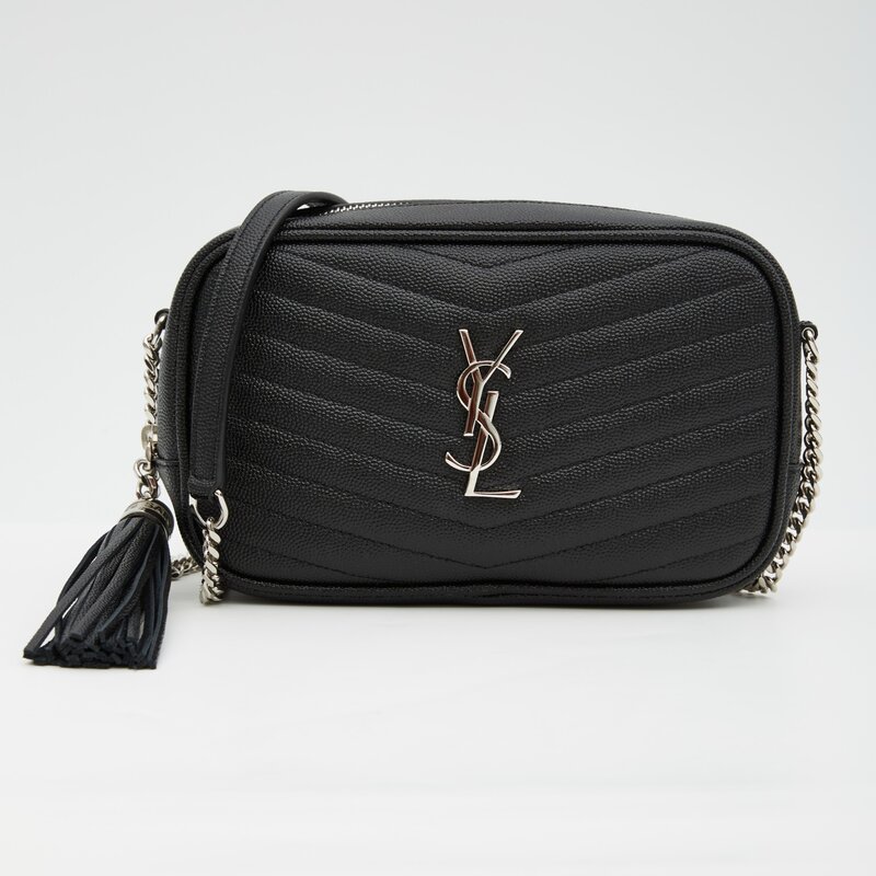 SAINT LAURENT SAINT LAURENT GRAIN DE POUDRE MINI LOU CAMERA BAG BLACK SILVER