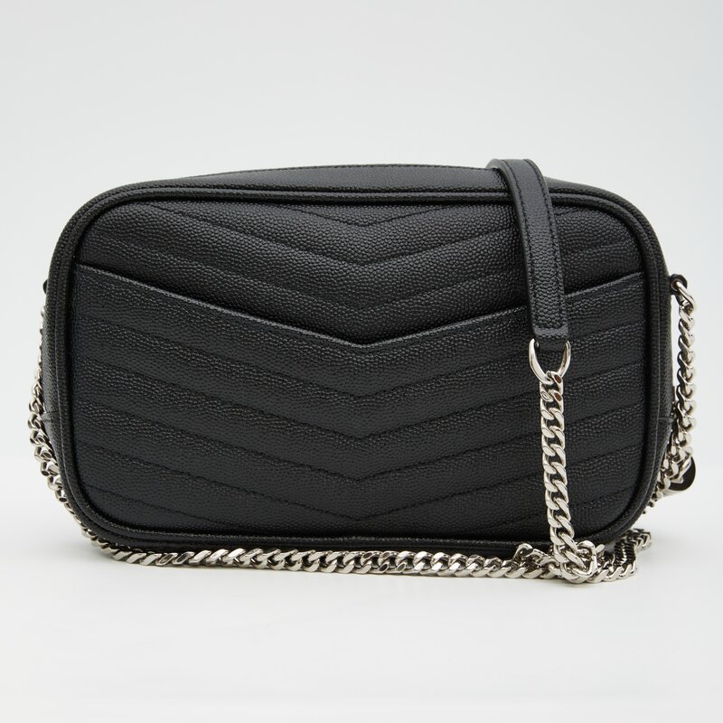 SAINT LAURENT SAINT LAURENT GRAIN DE POUDRE MINI LOU CAMERA BAG BLACK SILVER